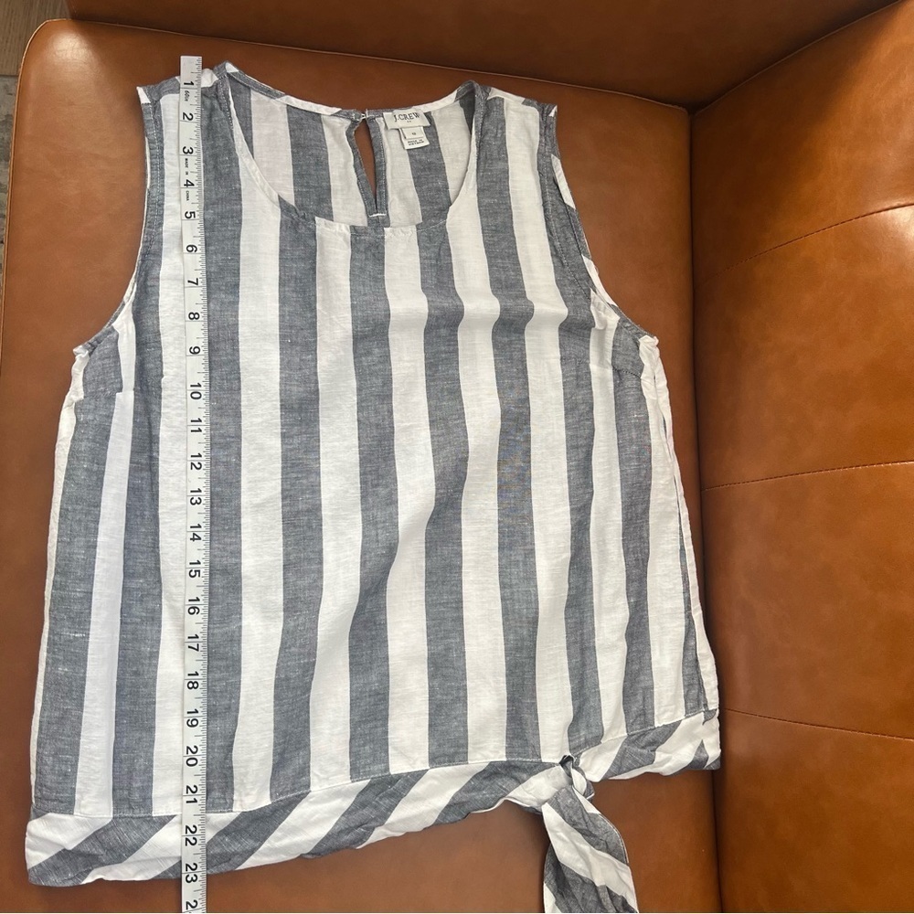 J. Crew Factory  Navy Blue White Striped Tie Hem Linen Blend Tank Top Sz 12 - Picture 6 of 7